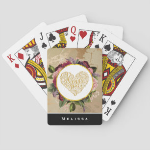 Ik hou van je Fancy Golden Heart met Floral Lijst Pokerkaarten