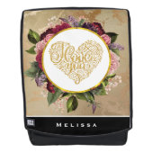 Ik hou van je Fancy Golden Heart met Floral Lijst Rugtassen (Voorkant)