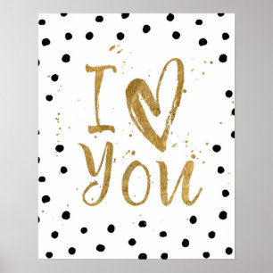 "Ik hou van je" Faux Gold Dot Decorative Heart Pos Poster