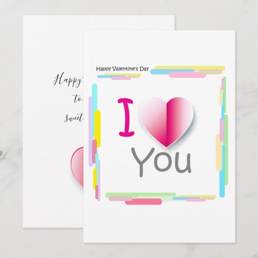 "Ik hou van je!" - Fijne Valentijnsdag. Feestdagenkaart (Voorkant / Achterkant)