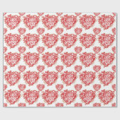 Ik hou van je Floral Retro Hearts Patroon Cadeaupapier (Vlak)