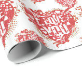 Ik hou van je Floral Retro Hearts Patroon Cadeaupapier (Rol Hoek)