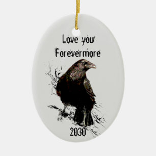 Ik hou van je forevermore Fun Raven Quote Dated Keramisch Ornament