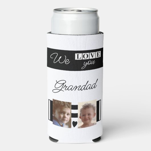 Ik hou van je foto's, wit en zwart seltzer blikjeskoeler (Seltzer Achterkant)