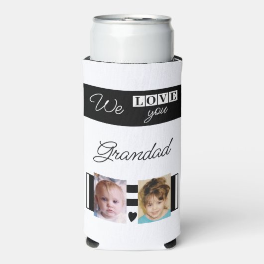 Ik hou van je foto's, wit en zwart seltzer blikjeskoeler (Seltzer Voorkant)