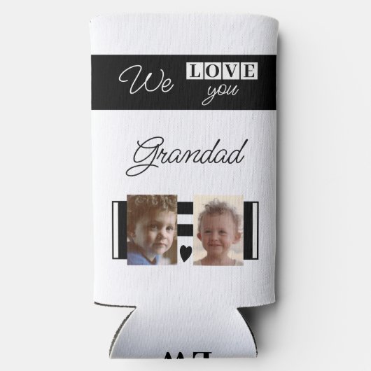 Ik hou van je foto's, wit en zwart seltzer blikjeskoeler (Achterkant)