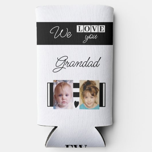 Ik hou van je foto's, wit en zwart seltzer blikjeskoeler (Voorkant)