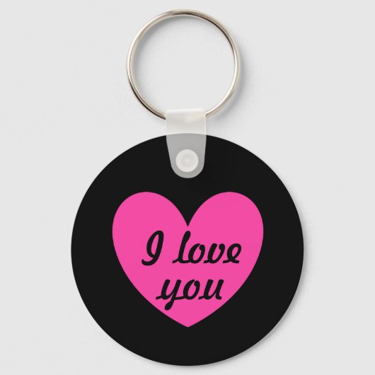 "Ik hou van je" fuchsia hart op zwart Sleutelhanger (Voorkant)