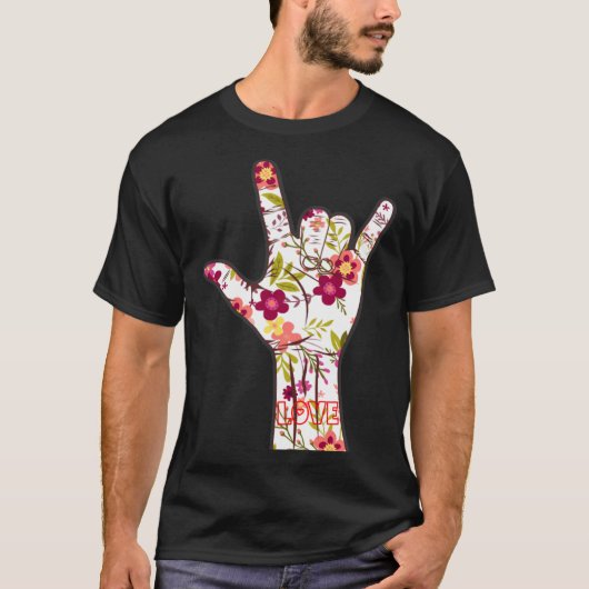 Ik hou van je gebarentaal ASL Lovely Floral T-shirt (Voorkant)
