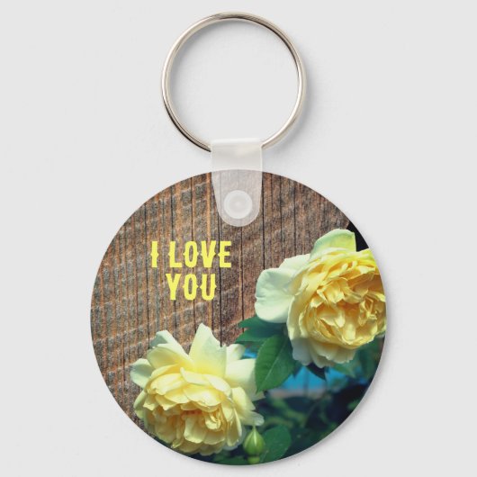 Ik hou van je gele rozen bloem sleutelhanger (Voorkant)