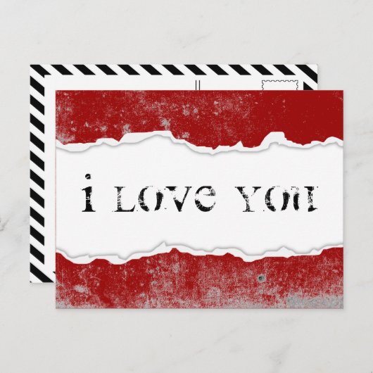 ik hou van je gescheurde papieren briefkaart (Voorkant / Achterkant)