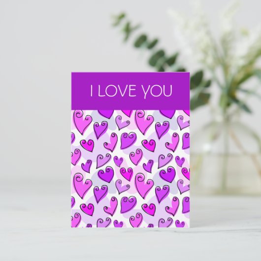 Ik hou van je Girly Paarse Hart Romantische Valent Feestdagenkaart (Staand voorkant)