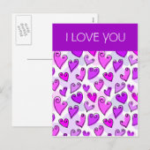 Ik hou van je Girly Paarse Hart Romantische Valent Feestdagenkaart (Voorkant / Achterkant)