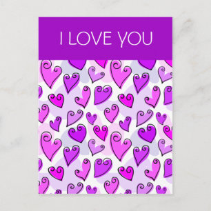 Ik hou van je Girly Paarse Hart Romantische Valent Feestdagenkaart