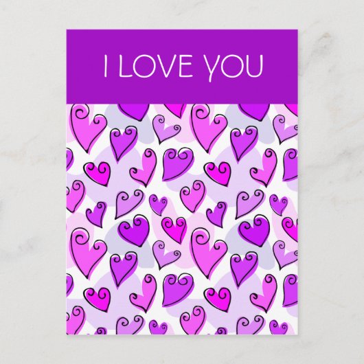 Ik hou van je Girly Paarse Hart Romantische Valent Feestdagenkaart (Voorkant)