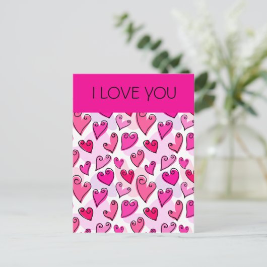 Ik hou van je Girly Pink Hearts Romantische Valent Feestdagenkaart (Staand voorkant)
