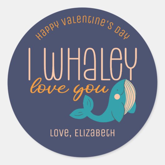 Ik hou van je grappige walvis Valentijnsdag Ronde Sticker (Voorkant)