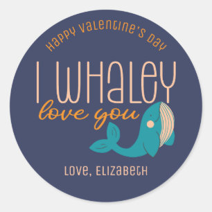 Ik hou van je grappige walvis Valentijnsdag Ronde Sticker