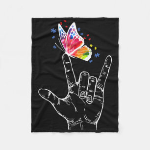 Ik hou van je handgebarentaal Butterfly Autism Awa Fleece Deken