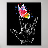 Ik hou van je handgebarentaal Butterfly Autism Awa Poster (Voorkant)