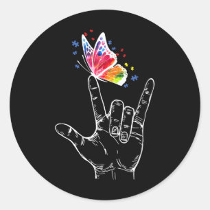 Ik hou van je handgebarentaal Butterfly Autism Awa Ronde Sticker