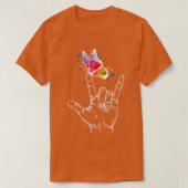 Ik hou van je handgebarentaal Butterfly Autism Awa T-shirt (Design voorkant)
