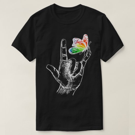 Ik hou van je handgebarentaal Butterfly Autism Awa T-shirt (Design voorkant)