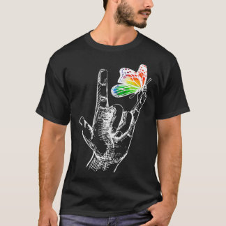 Ik hou van je handgebarentaal Butterfly Autism Awa T-shirt