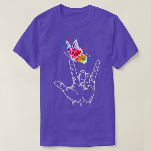 Ik hou van je handgebarentaal Butterfly Autism Awa T-shirt (Design voorkant)