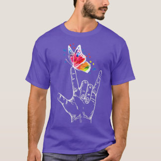 Ik hou van je handgebarentaal Butterfly Autism Awa T-shirt
