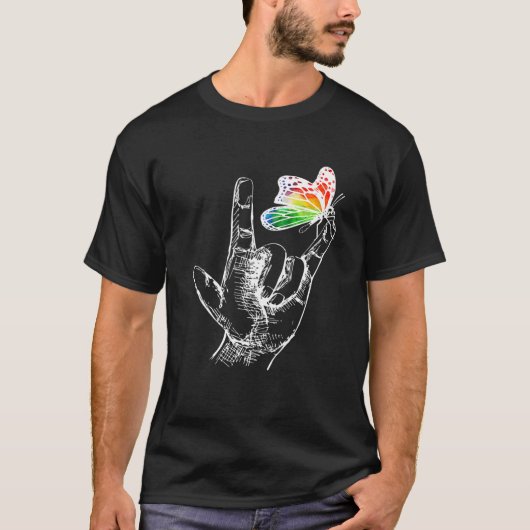 Ik hou van je handgebarentaal Butterfly Autism Awa T-shirt (Voorkant)