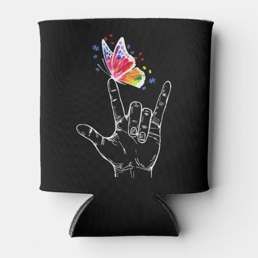 Ik hou van je handgebarentaal Butterfly Puzzle Pie Blikjeskoeler (Voorkant)