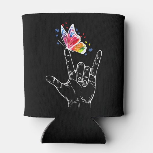 Ik hou van je handgebarentaal Butterfly Puzzle Pie Blikjeskoeler (Achterkant)