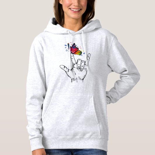 Ik hou van je handgebarentaal Butterfly Puzzle Pie Hoodie (Voorkant)