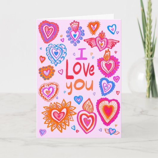 Ik hou van je Happy Valentijn Bright Whimsical Hea Kaart (Voorkant)