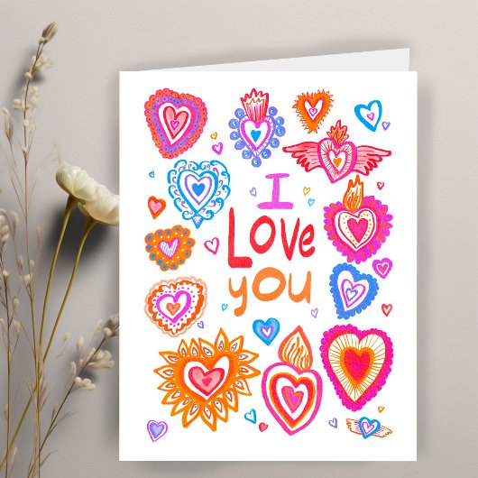 Ik hou van je Happy Valentijn Bright Whimsical Hea Kaart
