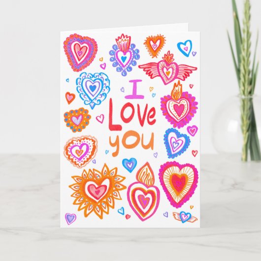 Ik hou van je Happy Valentijn Bright Whimsical Hea Kaart (Voorkant)