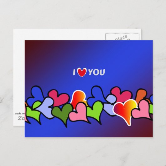 ik hou van je , hart galore kleurrijk design briefkaart (Voorkant / Achterkant)