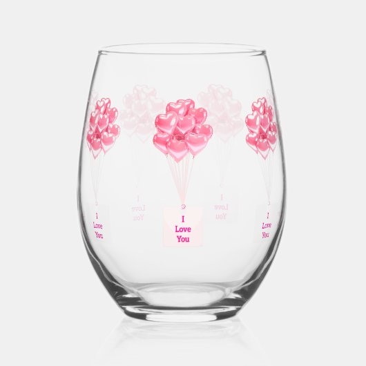 Ik hou van je hartballonnen Stemless wijnglas Zonder Voet (Voorkant)