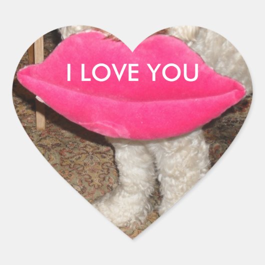 Ik hou van je hond met lippen hart sticker (Voorkant)