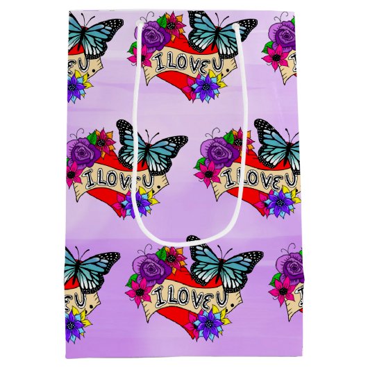 Ik hou van je | Hoorten, Rozen en botervliegen Medium Cadeauzakje (Achterkant)