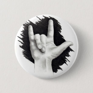 Ik hou van je in ASL #2 Ronde Button 5,7 Cm