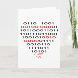 "Ik hou van je" in Binary Code - Hart Kaart
