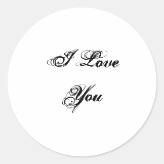 Ik hou van je. In een manuscriptdoopvont. Zwart-wi Ronde Sticker