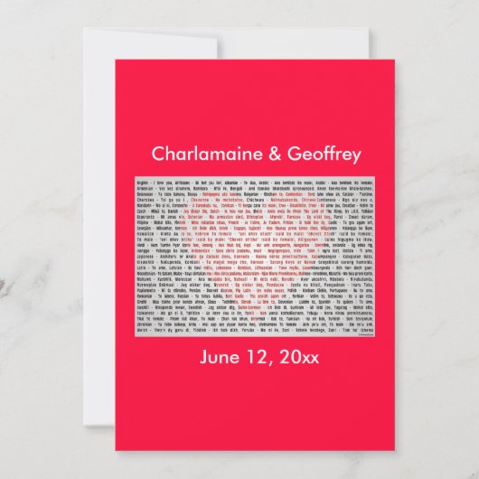 Ik hou van je in het rode hart van 100 talen feestdagenkaart (Voorkant)