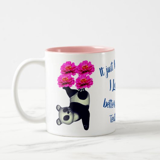 Ik hou van je jongleren Panda Flower Personalized Tweekleurige Koffiemok (Links)