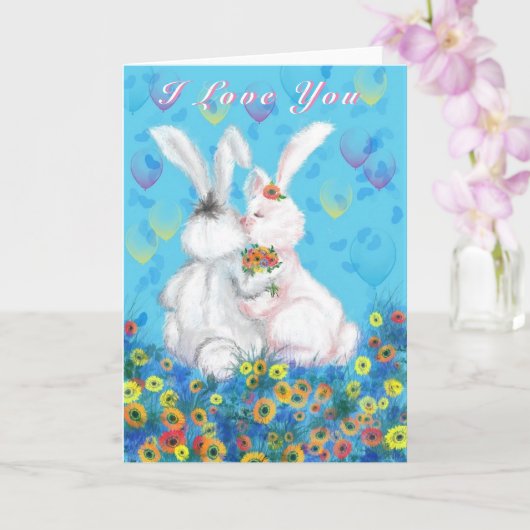Ik hou van je Kaart Couple Romantic Bunny Love (Orchidee)
