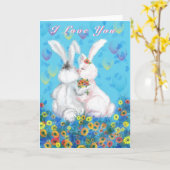 Ik hou van je Kaart Couple Romantic Bunny Love (Gele Bloem)