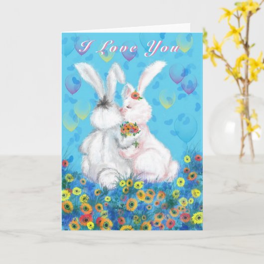 Ik hou van je Kaart Couple Romantic Bunny Love (Gele Bloem)
