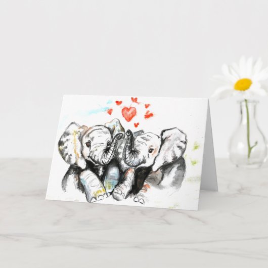 Ik hou van je Kaart Elephants Romantic Love (Kleine Plant)